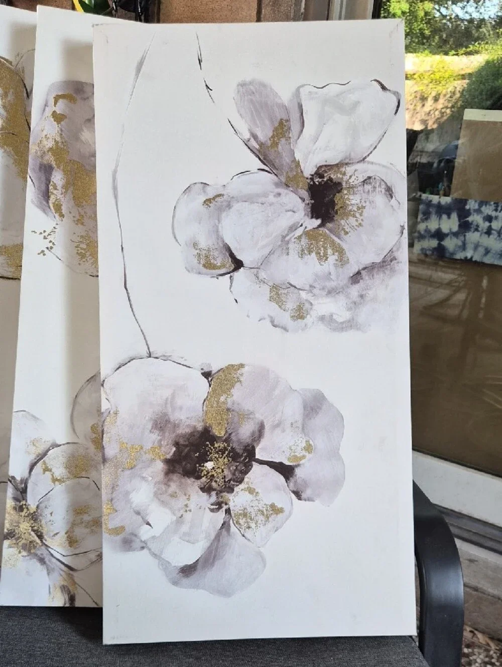 Neutral Floral Canvas Wall Art with Gold Accents